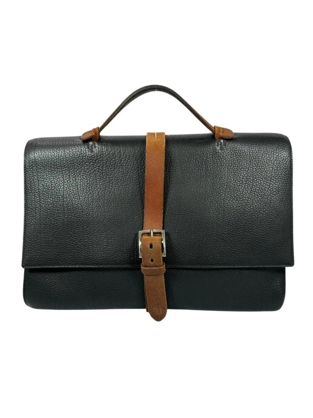 Hermes Etriviere Document Fjord Black Business Bag Silver